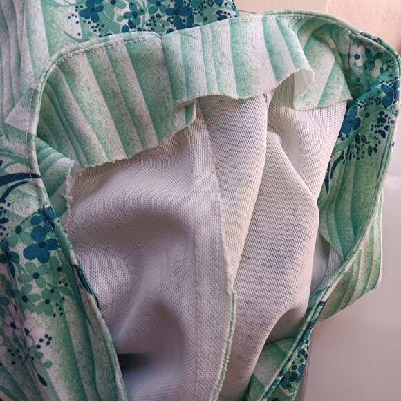 Vintage 1970s Green Tank Top Womens Medium Wild Print Poyester Handmade Floral - Picture 8 of 8